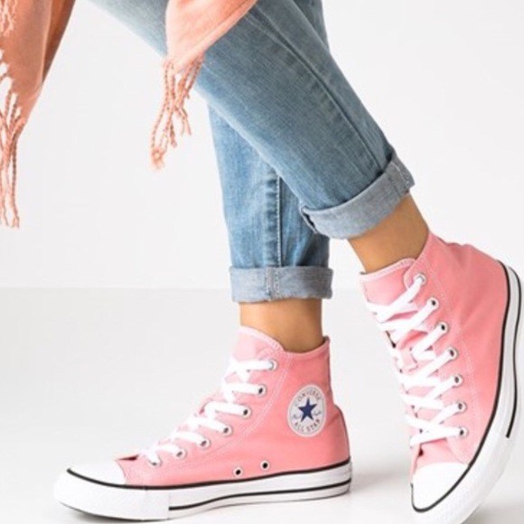 blue and white high top converse