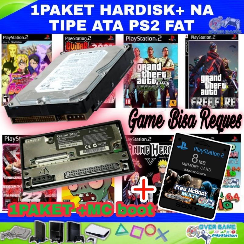1PAKET HARDISK ATA SATA INTERNAL+NA ADAPTOR+MC BOOT MULTY  PS2