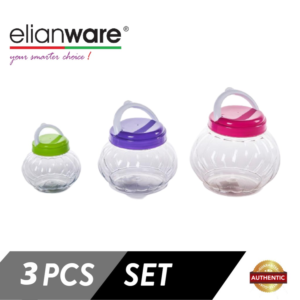 Elianware Fresh Storage Canister 1000mL PET (3pcs/set), BPA FREE, Toples Makanan Multifungsi