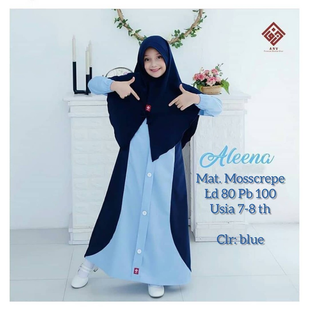 ALEENA SYARI KIDS BO KF MOSSCREPE 7-9 Tahun Gamis Syari Set Hijab Anak Perempuan Gamis Anak Murah