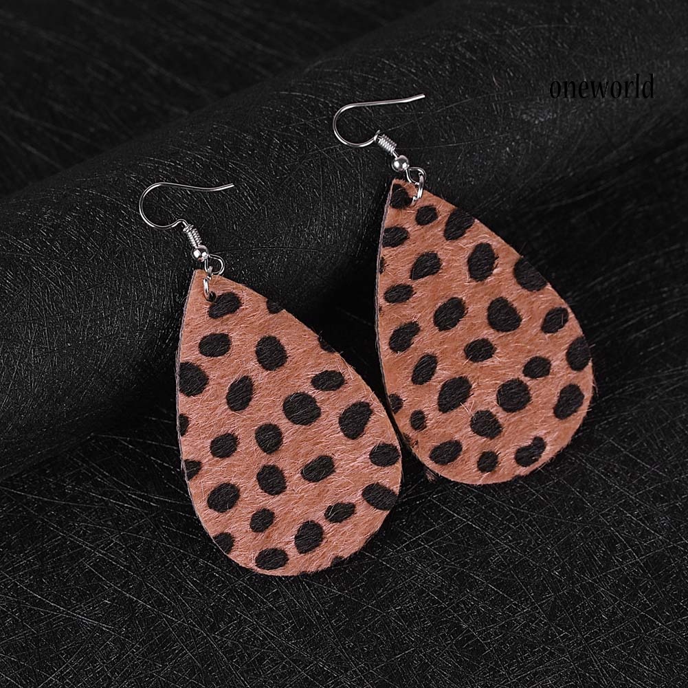 OW# Women Leopard Print Teardrop Dangle Faux Leather Hook Earrings Jewelry Gift