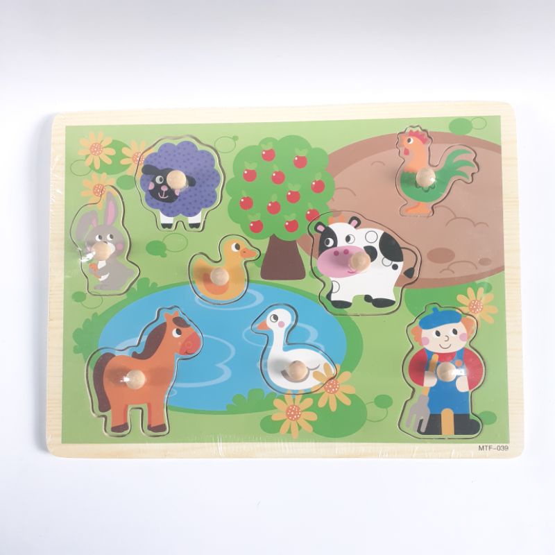 JIGSAW PUZZLE KAYU KNOB MAINAN KAYU EDUKASI EDUKATIF ANAK BAYI BALITA 1 TAHUN MURAH COD FREE BUBBLE-Animal 039
