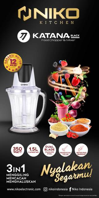 Niko Food Chopper and Mixer Premium Katana Series 3 In 1 1,5 Liter Garansi Resmi Pelumat Daging