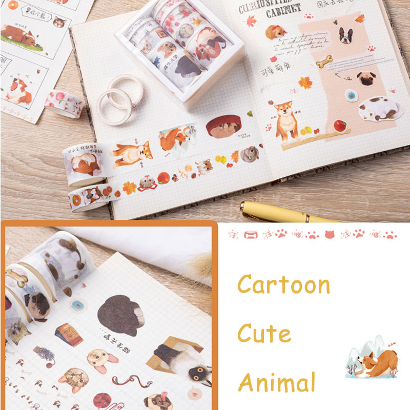 10 Roll Stiker Kertasselotip Washi Gambar Kartun Pemandangan Untuk Dekorasi