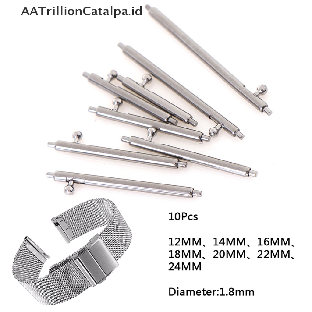 10 Pcs Pin Bar Strap Jam Tangan Bahan Stainless Steel Ukuran 12-24mm