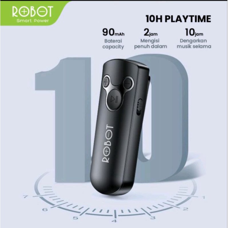 Bluetooth Receiver ROBOT RS10 for Headset Earphone Compatible Jack AUX 3.5mm - Garansi 1 Tahun