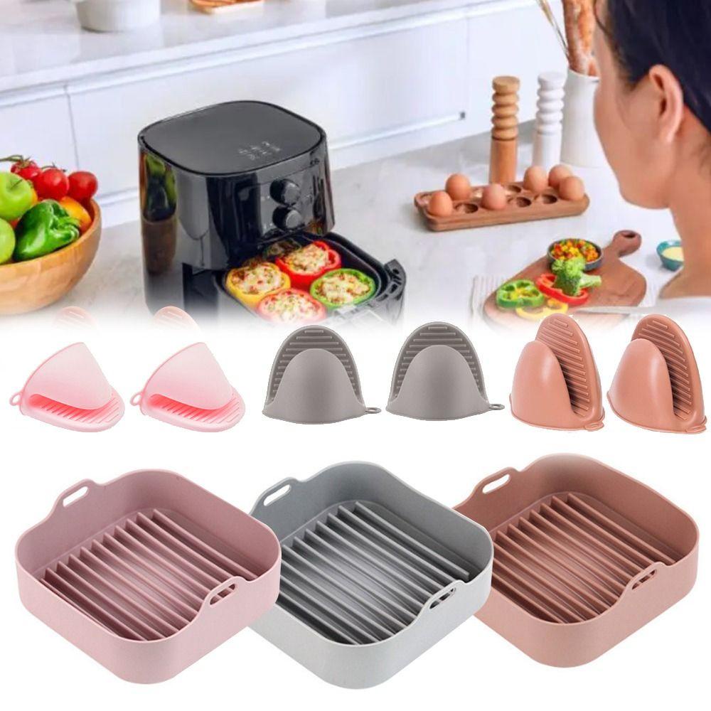 Preva Square Silicone Pot Replacement Reusable Pengganti Liners AirFryer Aksesoris Dengan Klip Tangan