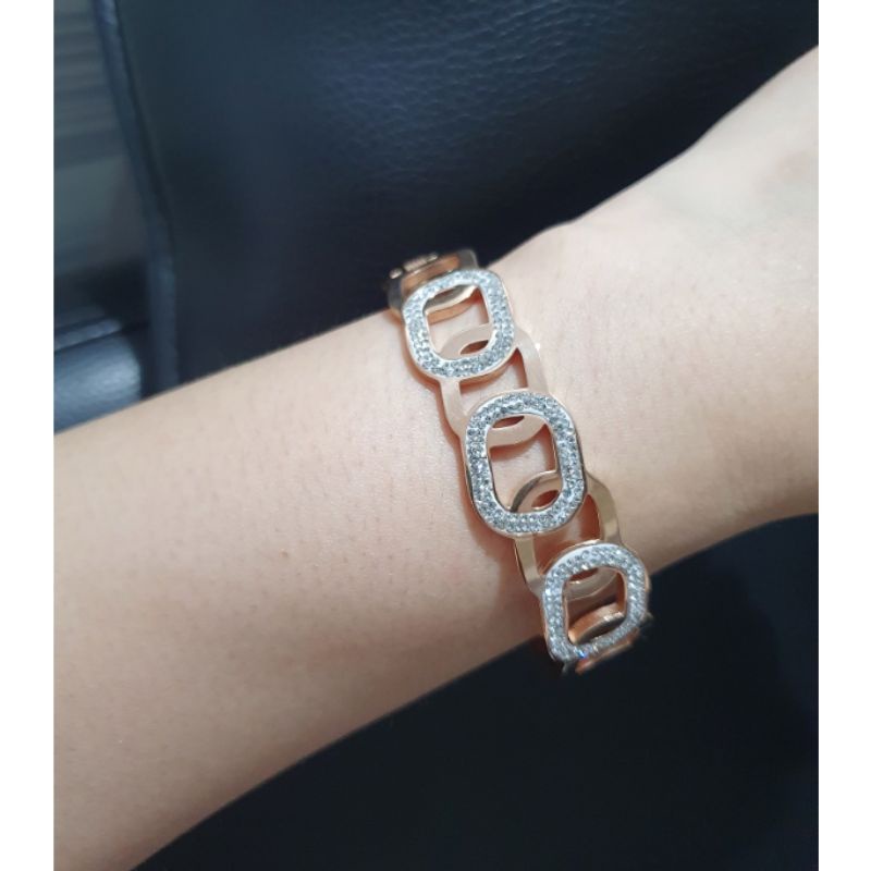 Gelang Titanium Asli Rosegold Premium Brandad Band Gelang Stainless steel Anti karat anti alergi 037