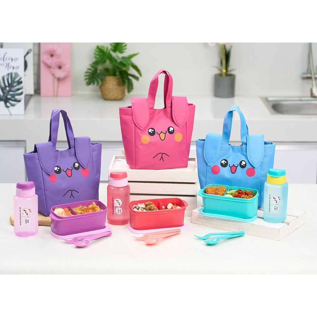 LUNCHBOX SET ANAK KELINCI / KOTAK MAKAN BOTOL SET / TAS BEKAL KUPING KARAKTER LUCU TERMURAHH...,,,,,