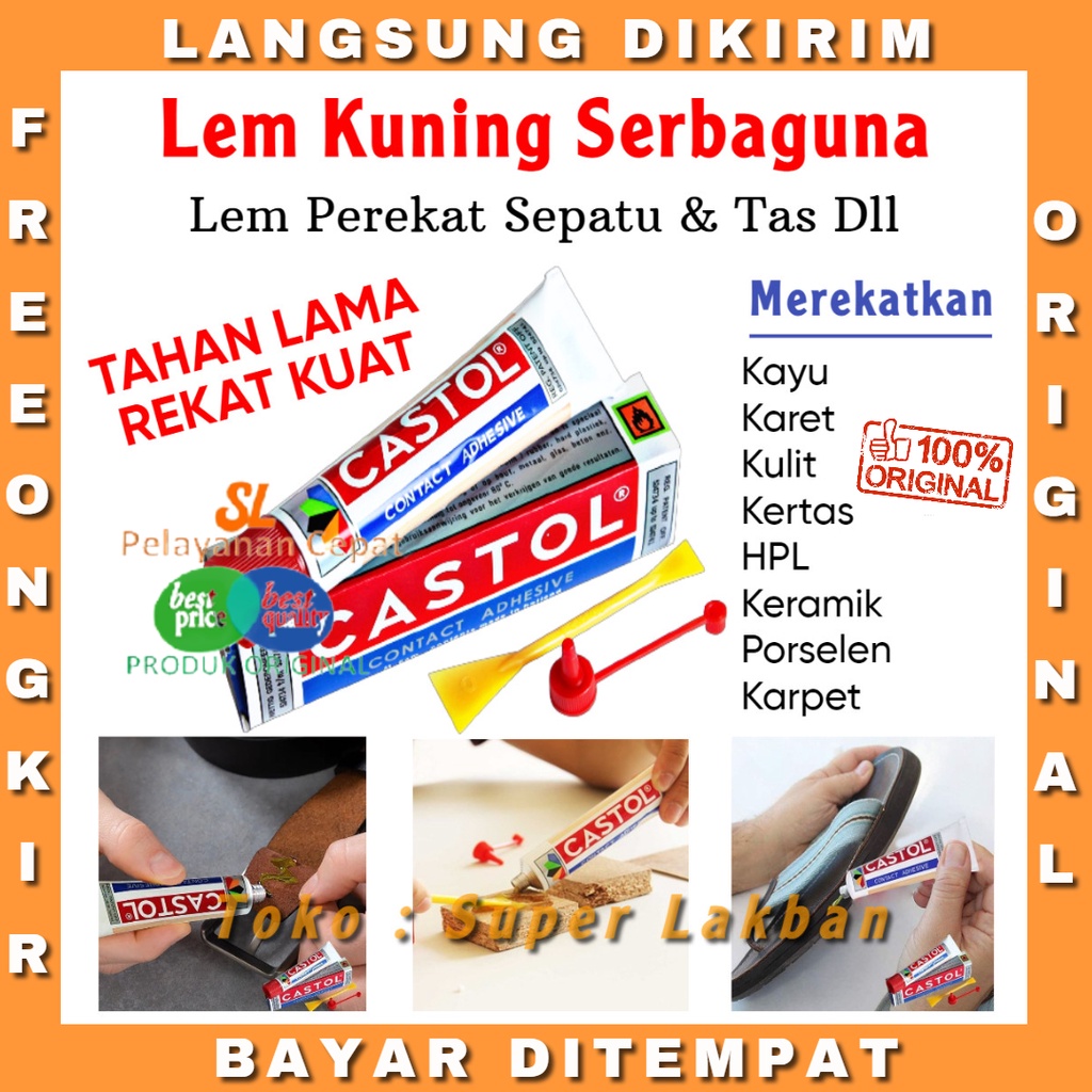 Lem Sol Sepatu &amp; Tas Lem Kuning Serba Guna Super Kuat Castol Contact Adhesive Setara Aica Aibon