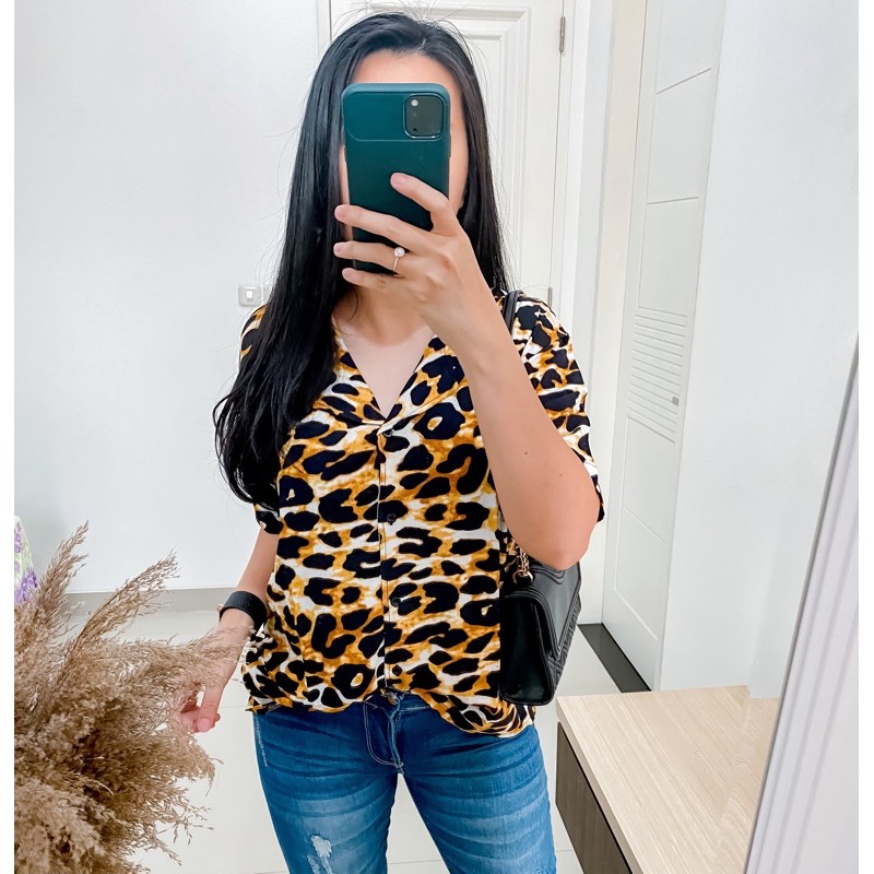 Double Lucky / Kemeja Rayon Pendek / Kemeja Wanita Rayon / Baju Atasan Wanita / Corak-Boba