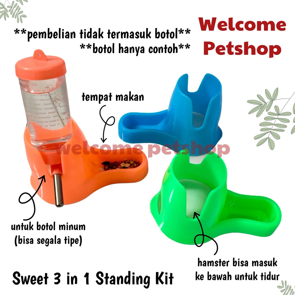 [TIDAK TERMASUK BOTOL] Sweet 3 in 1 Standing Kit / Tempat Makan dan Minum / Rumah Hamster