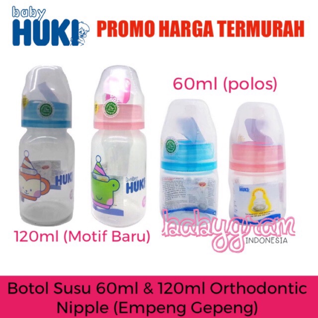 Huki Baby Botol Susu 60ml dan 120ml Dot Nipple Silicone Reguler dan Gepeng