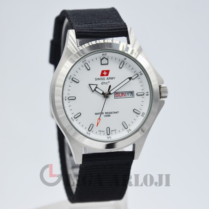 Swiss SA Original  Quartz DHC Kanvas / Nylon SA-1880 Tanggal Hari Glossy Putih