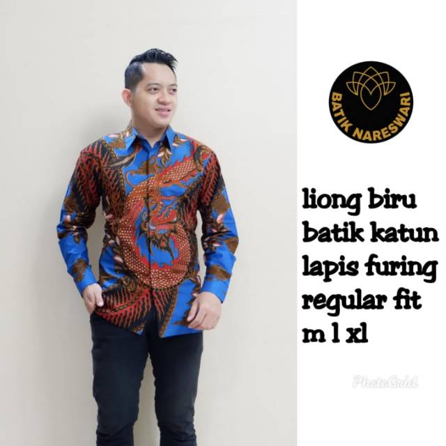 Kemeja Batik Panjang Full Furing Motif Liong Biru