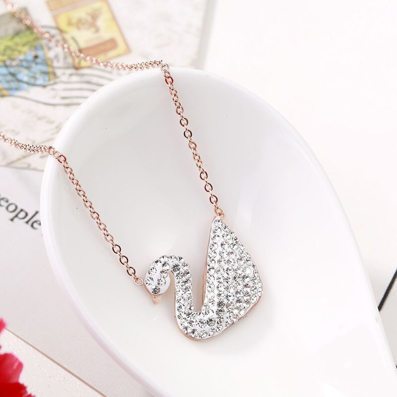 Kalung Liontin Angsa Bahan Titanium Asli Panjang 45Cm Wanita/Kalung Liontin Wanita Korea/Kalung Rantai Liontin Angsa Wanita