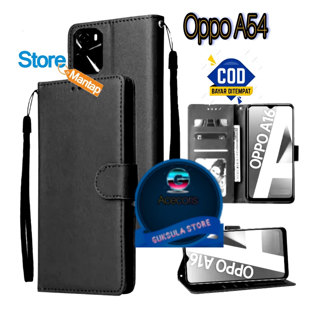 LEATHER CASE FLIP UNTUK OPPO A54 2021 -FLIP WALLET CASE KULIT - CASING DOMPET-FLIP COVER LEATHER-SAR