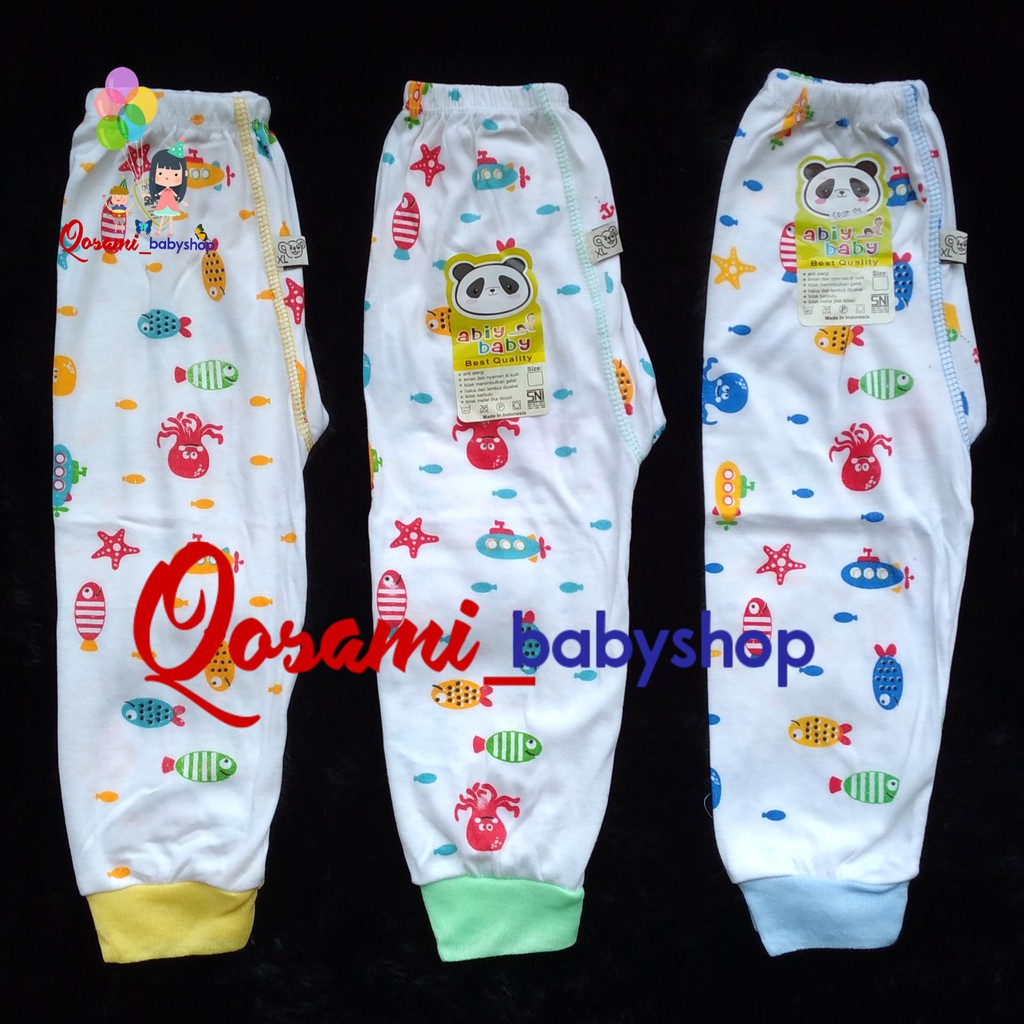 ABIY BABY PUTIH 3 pcs Celana Panjang bayi Motif Uk S, M, L, XL SNI