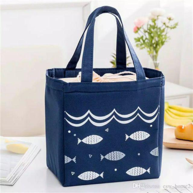 Lunch Bag Alumunium/ Cooler Bag/tas Bekal Motif Tote Fish Serut