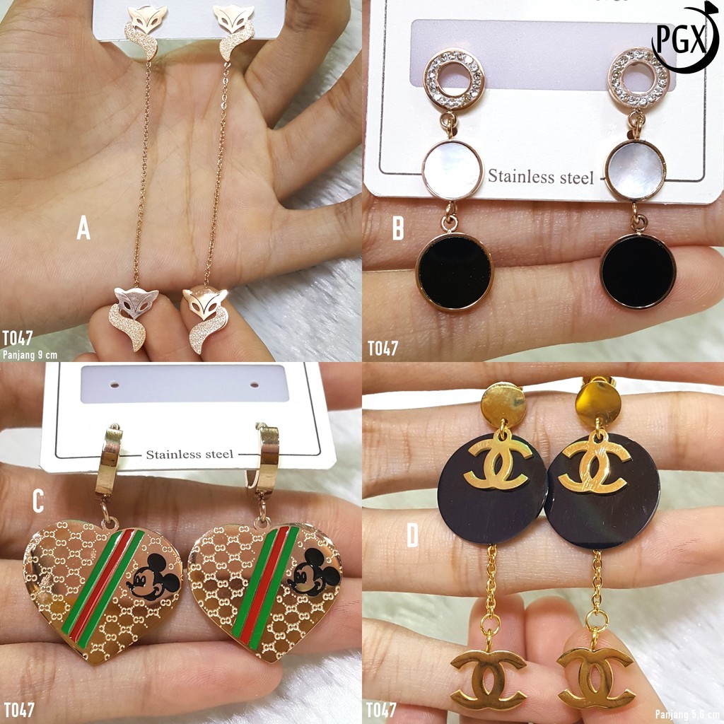 PGX Anting Titanium Wanita Anti Karat Aksesoris Fashion Perhiasan Premium - T047