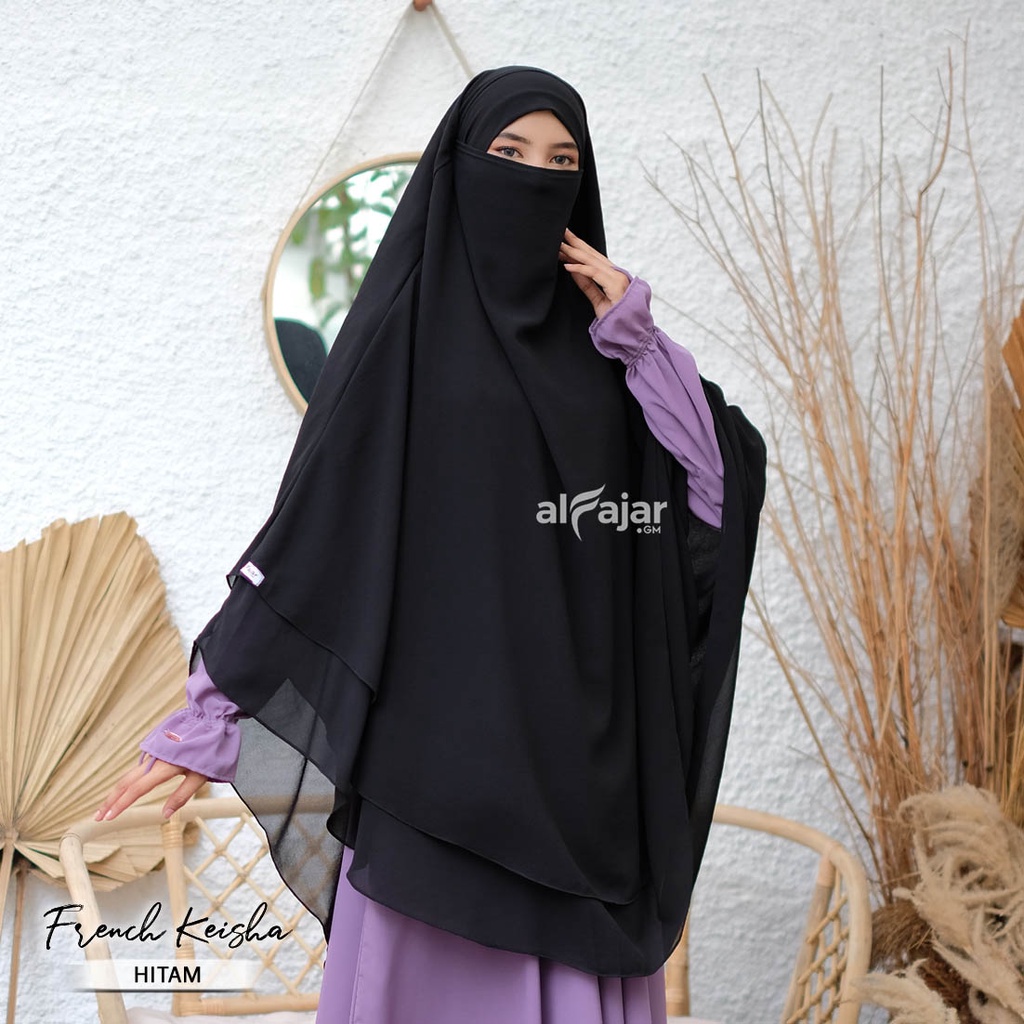 Jilbab Khimar French Jumbo Syar'i Keisha by Alfajar-Hitam