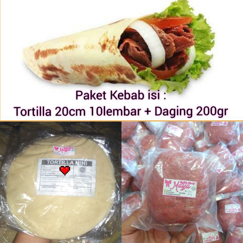 

Paket Bahan Kebab tortilla 10lembar daging kebab 200gr Halal MUI tortila
