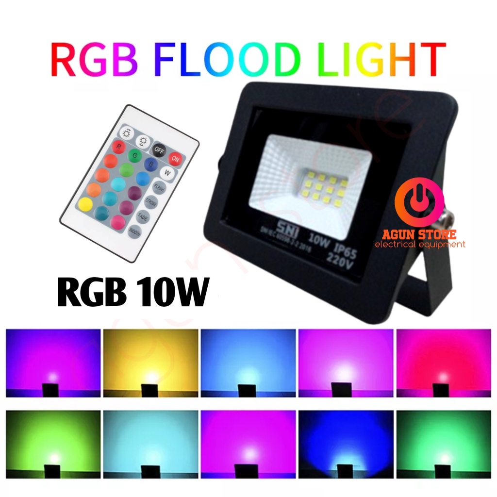 Lampu Sorot Emico SMD LED 10 watt SNI IP65 Lampu Tembak Floodlight Lampu Hias RGB dengan Remote