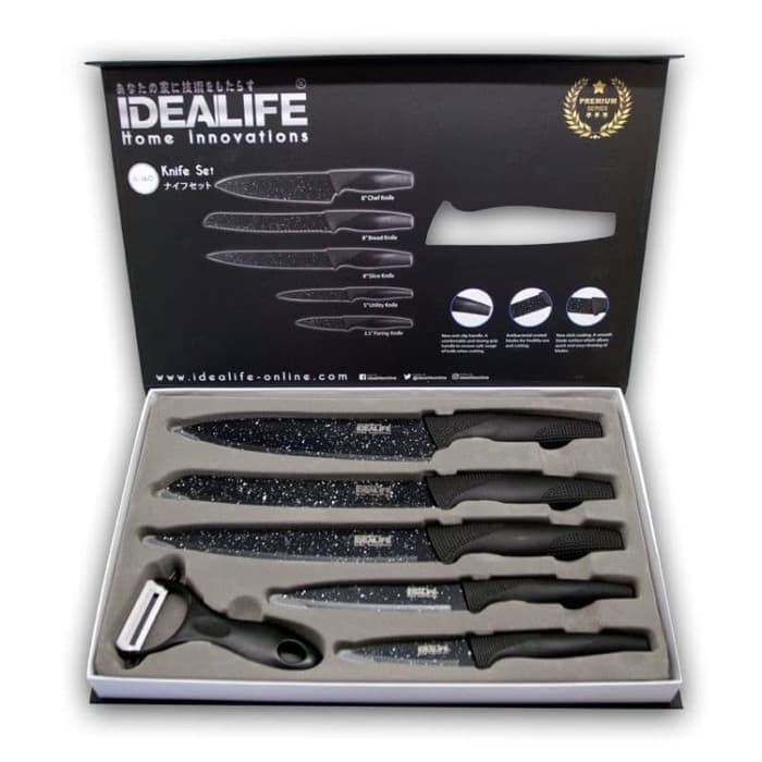 Pisau Dapur Set IL160 Idealife Parutan Bahan Keramik IL 160 Ceramic Knife Tajam Bagus Murah Hitam