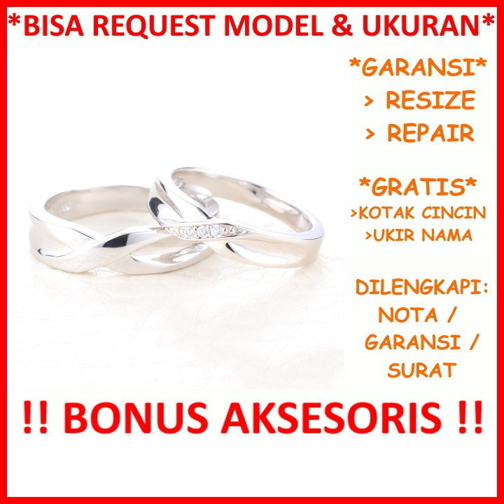 Cincin Tunangan  Palladium Dan Emas Putih Couple Gratis Ukir Nama ID769