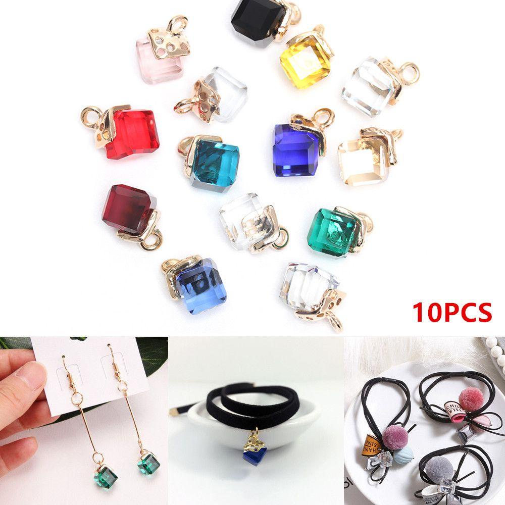 10pcs Manik-Manik Kristal Bentuk Kubus Handmade Untuk Komponen Gelang