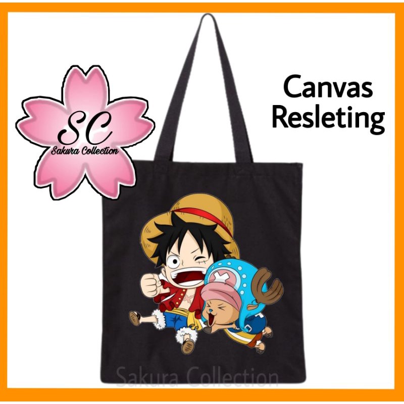 Tote bag tas Anime One Piece Monkey D Luffy Chopper totebag resleting / canvas / tas jinjing hitam polos / tas ngaji / tas sekolah/ tas kuliah / tas laptop / tas main / tas belanja untuk anak dewasa