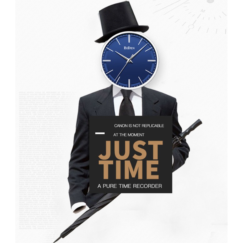 BIDEN Jam Tangan Analog Pria Fashion Vintage Thick Style Elegant Man Mesh Band Watch