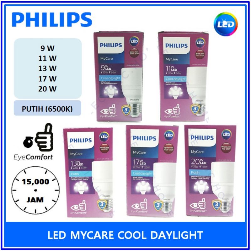 PROMO lampu Philips LED Bright 9w 11w 13w 17w 20w cahaya Putih mycare philip brigh warna white 9 11 