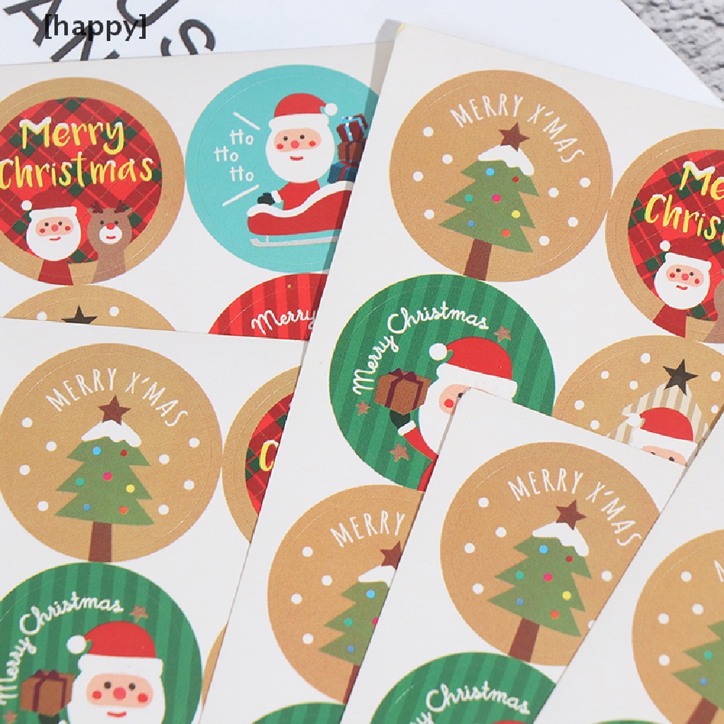 120pcs Stiker Label Kemasan Bentuk Bulat Desain Merry Christmas Untuk Hadiah Natal