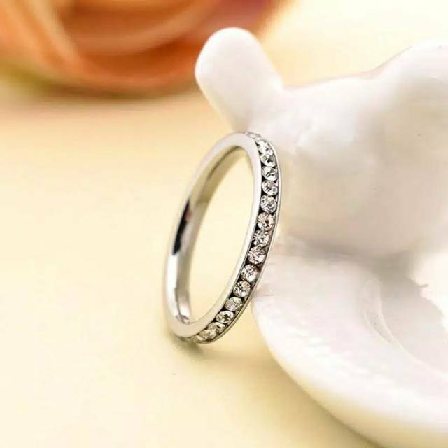 Cincin couple Titanium Stainless steel FULL MATA 1Baris anti karat selamanya Fashion Ring