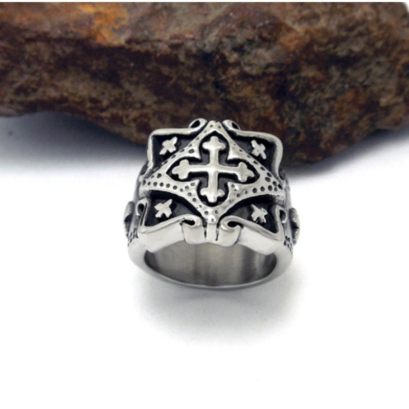 SEUSUK  Vintage Fashion Punk High Quality Crusaders Religious Jesus Christ Ring Jewelry