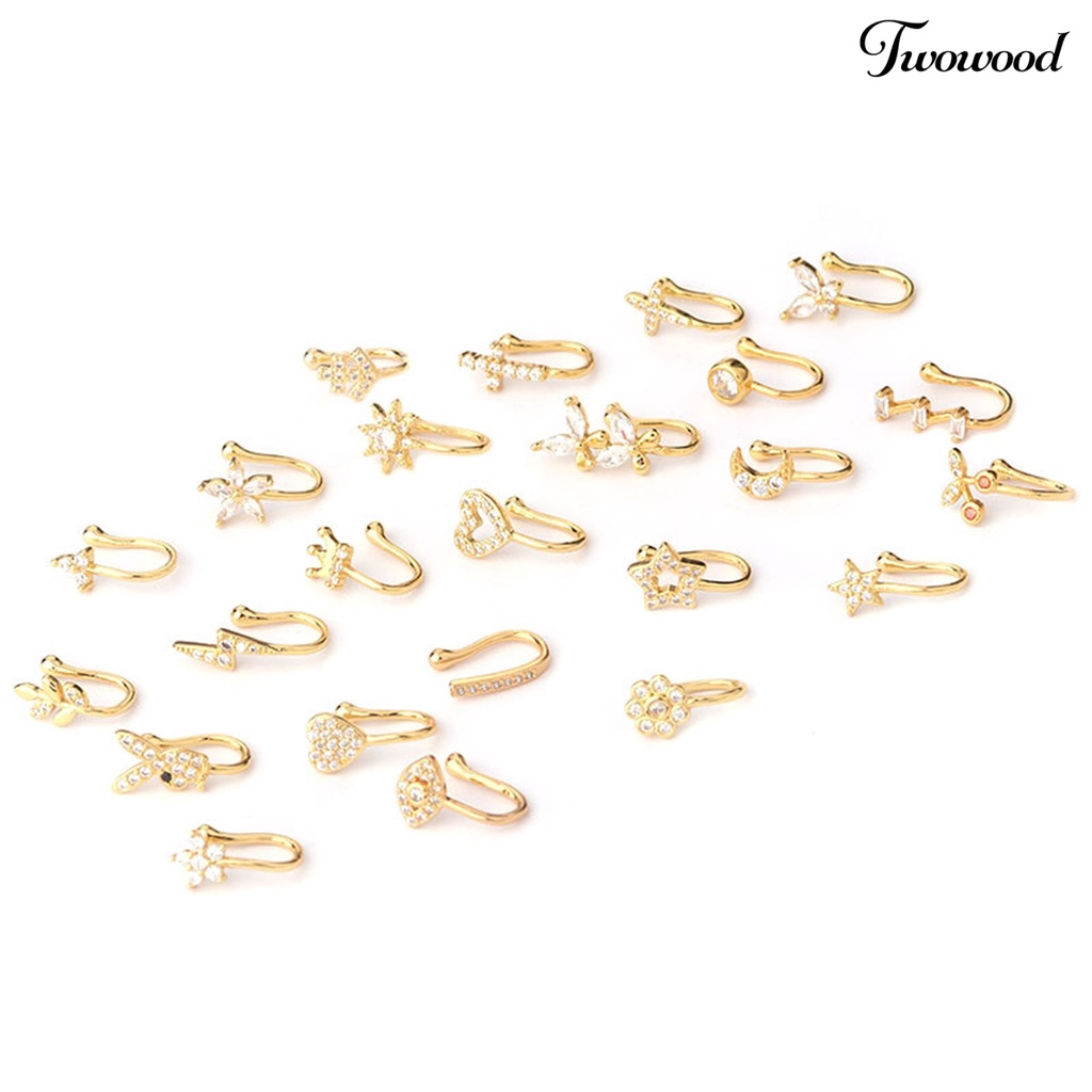 Twowood Nose Piercing Clip Eye-catching U Shape Copper Cubic Zirconia Multi-style Shiny  Ear Cuffs Nose Stud for Daily Wear