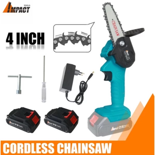 Cordless Mini Chainsaw 4 Inch IMPACTTOOLS ITCS4 2 Baterai 2.0Ah Mesin Chain Saw Kecil Gergaji Rantai Batrai Portable Electric Potong Dahan Pohon Kayu