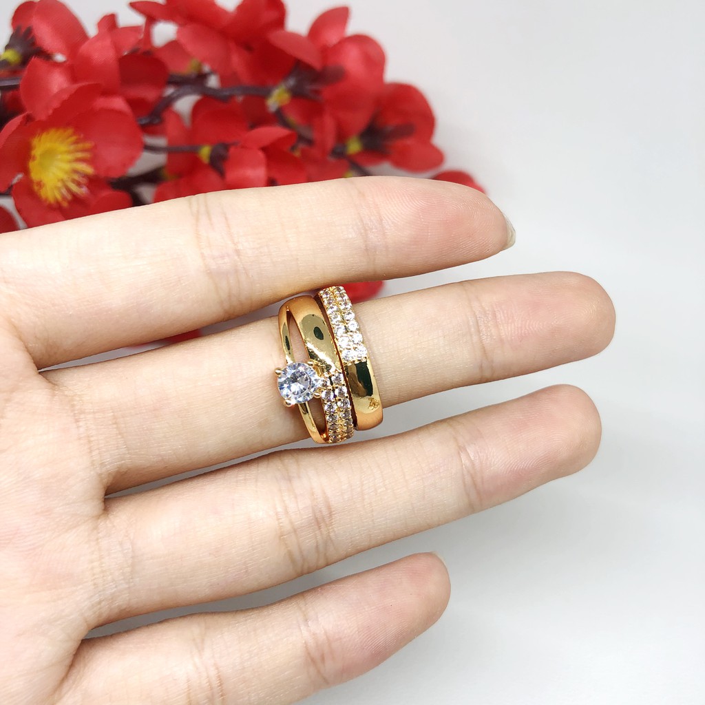 Cincin Xuping Model Lebar Batu Mata Diamond Bulat Lapis Emas - BR373