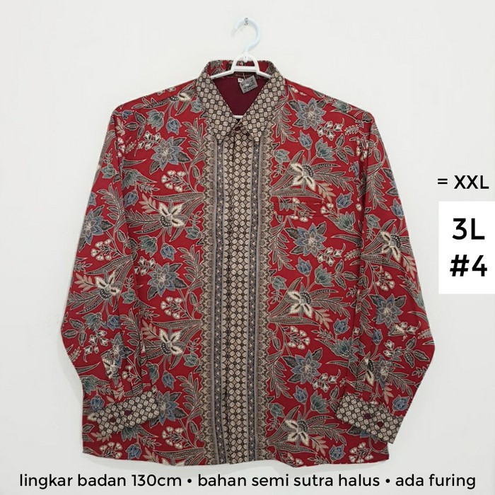 Kemeja Batik Pria Jumbo 3l / Big Size Semi Sutra Furing Katun Lengan Panjang