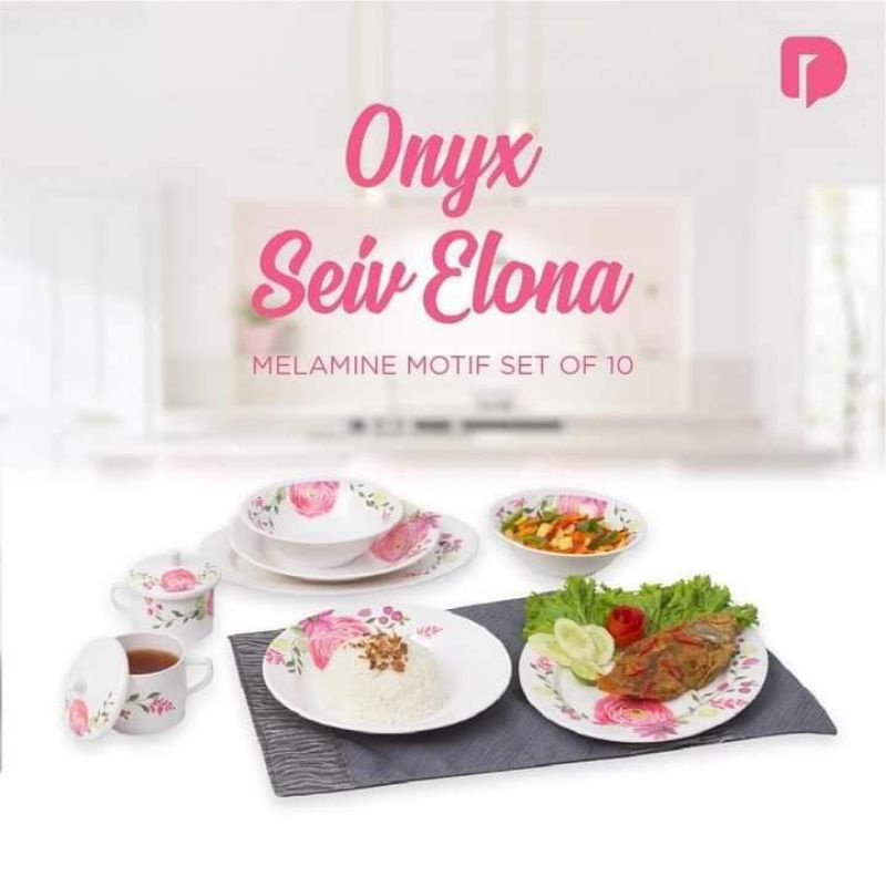 Piring Gelas Mangkuk Melamin Set Onyx Seiv Elona Melamine Motif Set Of 10