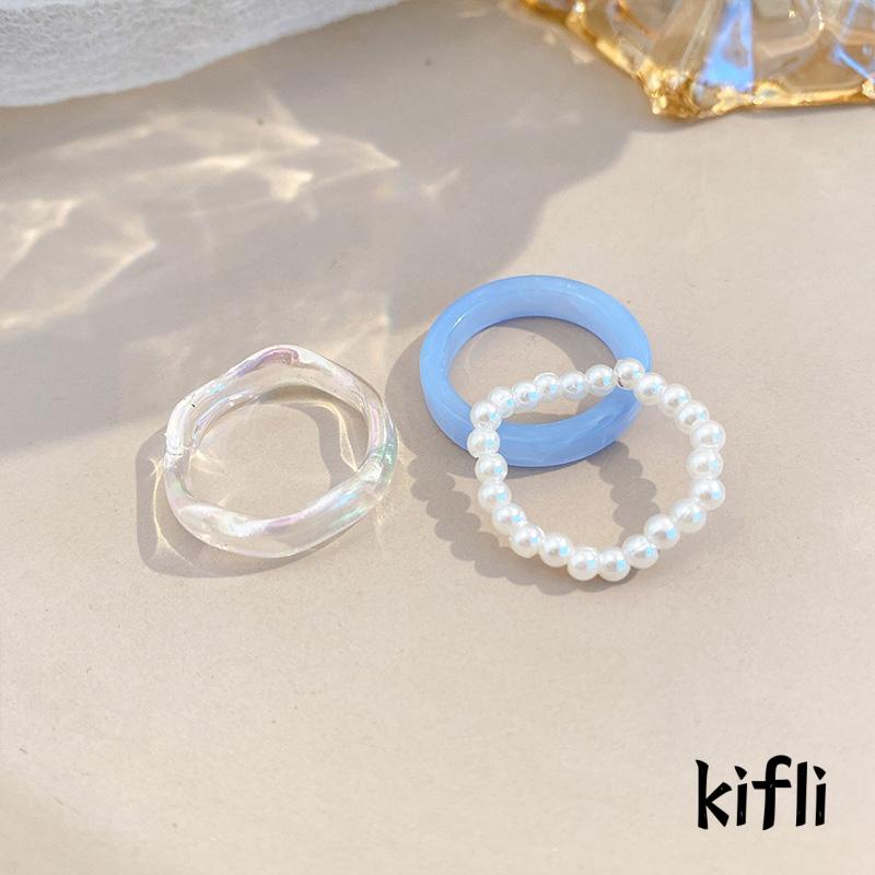 3pcs / Set Cincin Mutiara Resin Bahan Akrilik Untuk Wanita