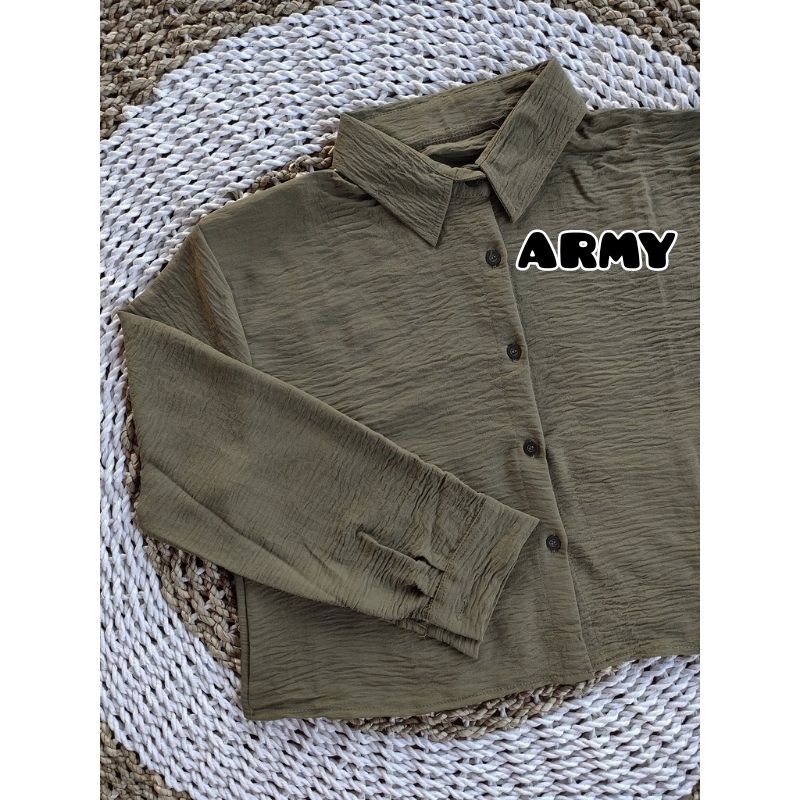 Premium Keisya Crop / Kemeja Crop Crinkle AirFlow / Hanin Crop-CROP ARMY