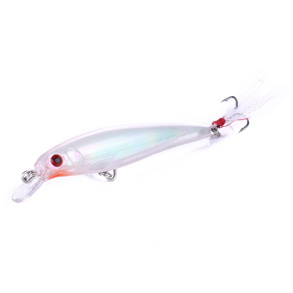 HENGJIA 10pcs 9cm/7.2g Minnow Umpan Pancing Bentuk ikan Kecil dengan Bulu Bass Bait Fishing Lure