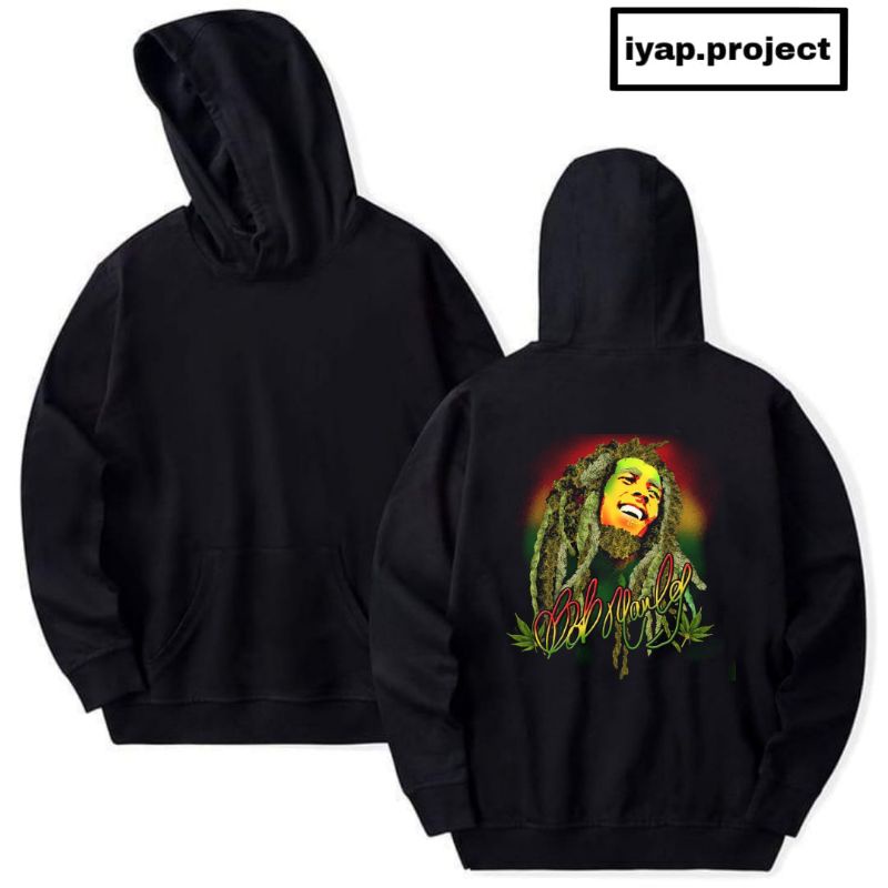 Hoodie jaket BOB MARLEY jacket non Zipper hitam pria wanita dewasa Penyanyi Musik Reggae Majaika tee