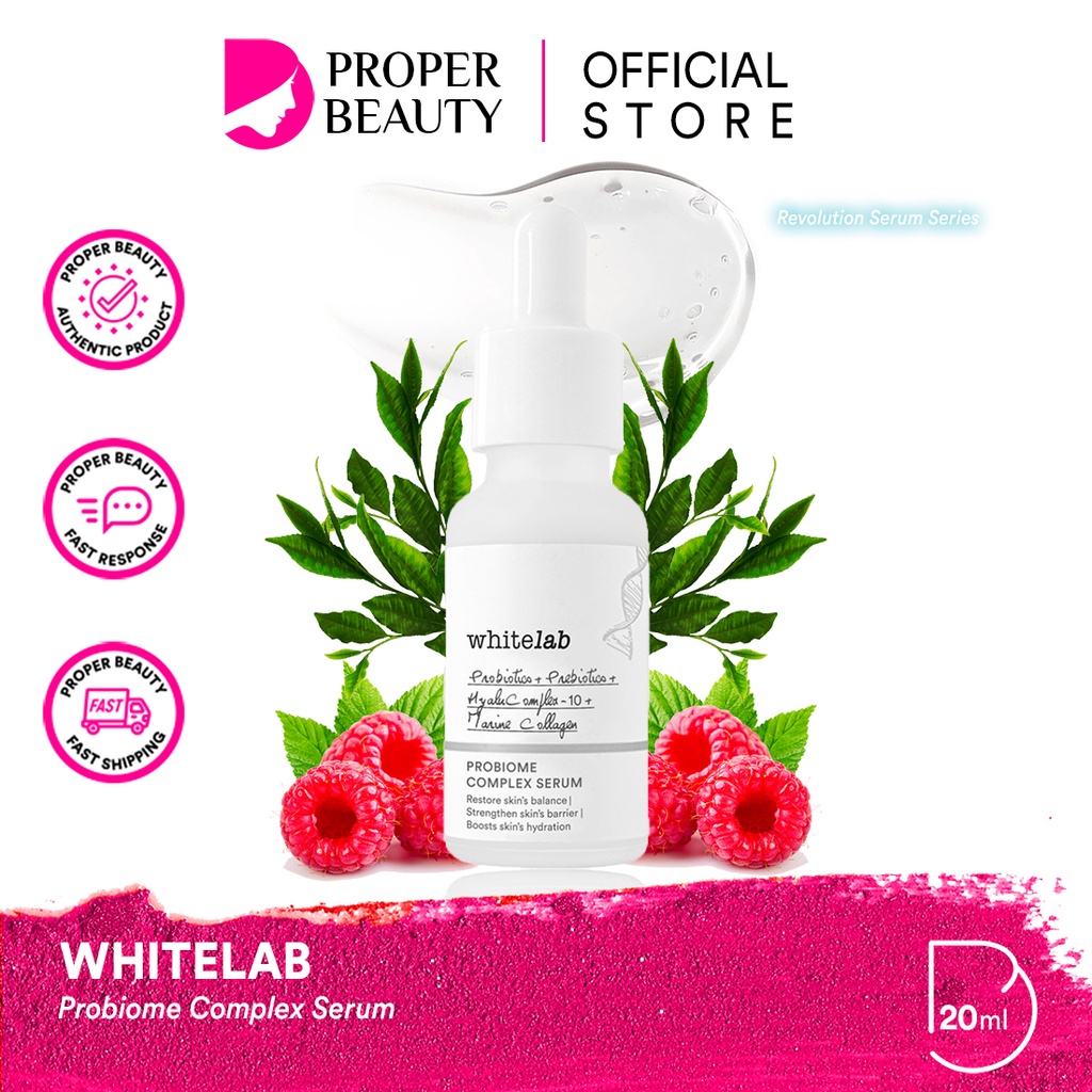 WHITELAB Probiome Complex Serum Indonesia / Facial Wash Hydrating Essence Toner Ampoule Day Night Underarm Eye Cream Sunscreen Clay Mask Masker Gel Body Soap / Face Acne Brightening Mugwort Heartleaf Niacinamide Wajah Lengkap Set Sabun Krim Pelembab White