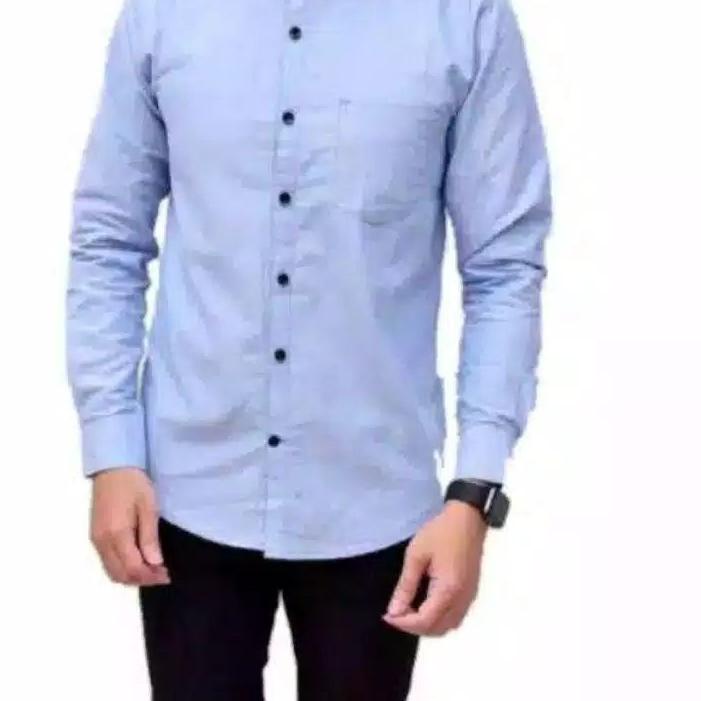 Baju Kemeja Pria Kasual Polos Hitam Putih Lengan Panjang /hem baju pria/ kemeja cowok / kemeja hitam