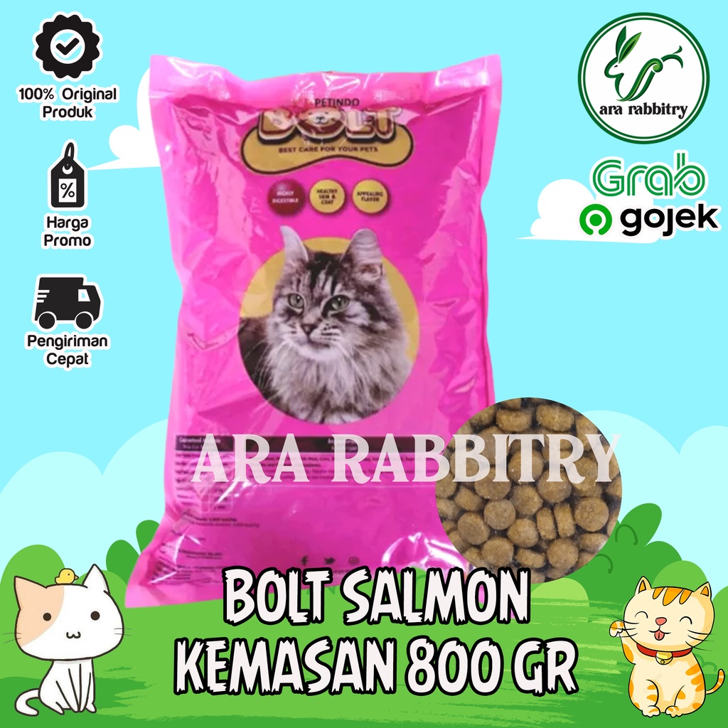 MAKANAN KUCING BOLT SALMON 800 GR BENTUK BULAT PAKAN PELET KERING KUCING