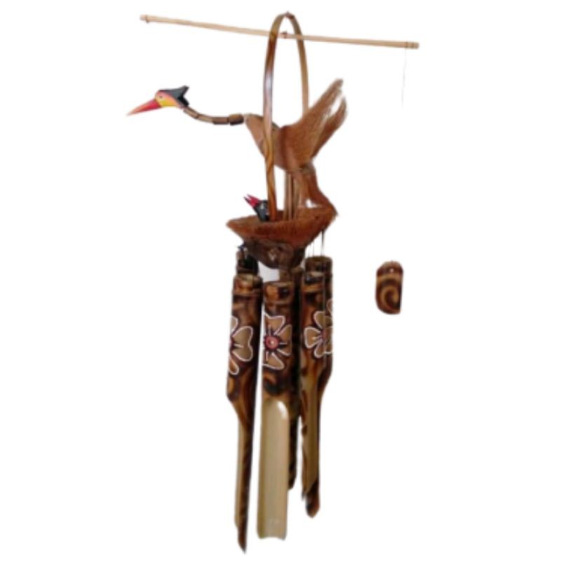 LONCENG ANGIN BURUNG DAN ANAK DENGAN LUKISAN - GENTA ANGIN WIND CHIME BAHAN BAMBU