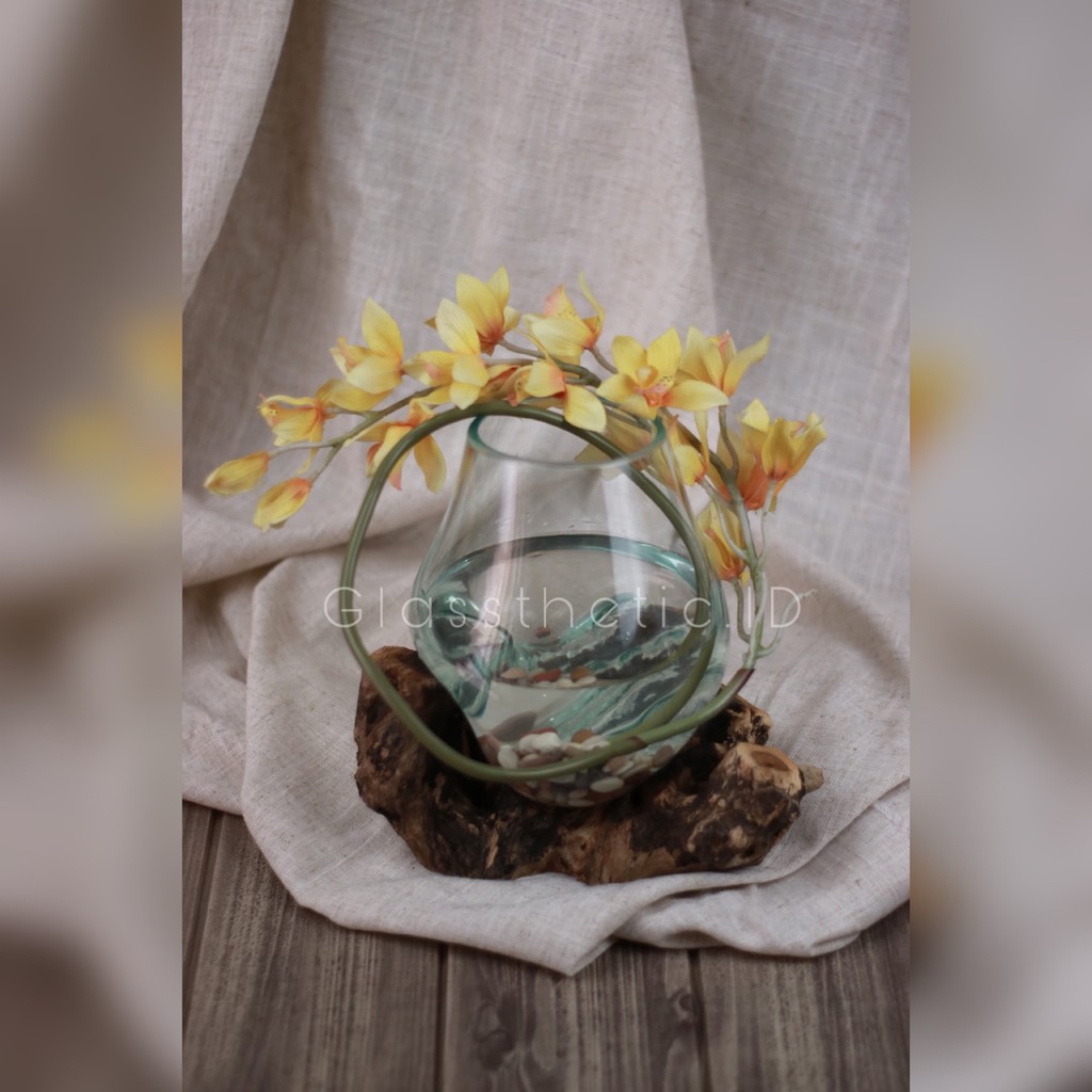 A15cm - Glass on wood/ Vas Kaca/ Aquascape Ikan Hias/ Aquarium Mini/ Kaca Tiup Terrarium Sukulen